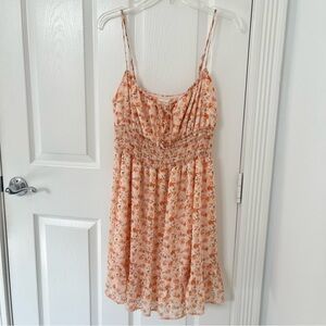 Altar’d State Peach Chiffon Floral Sleeveless Mini Babydoll Sun Dress | Large